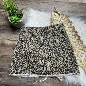 Madewell Rigid Denim Leopard A-Line Skirt